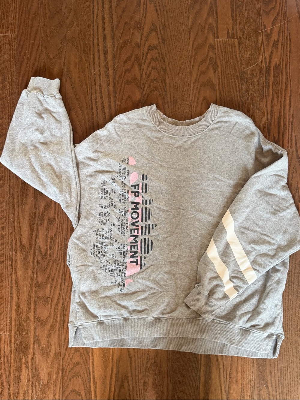 FP Movement Light Gray Sweatshirt with White and Pink Accents